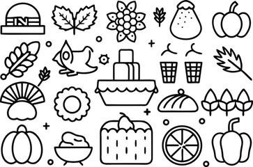 Thanksgiving autumn harvest and holiday celebration food icons