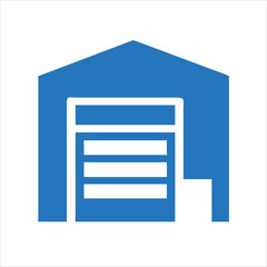 Warehouse building silhouette with shutter door and cargo boxes