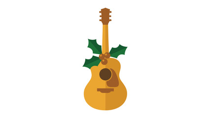 Melodic Christmas Guitar: An acoustic guitar decorated with festive holly and berries, embodying the spirit of Christmas.