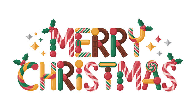 Holiday Cheer: A festive message, composed of candy, spreads yuletide joy and cheer, embellished with seasonal accents.