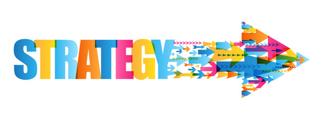 STRATEGY colorful vector typography banner that transforms into arrow shape © Web Buttons Inc