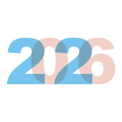Modern 2026 new year typography with layered red blue transparent digits