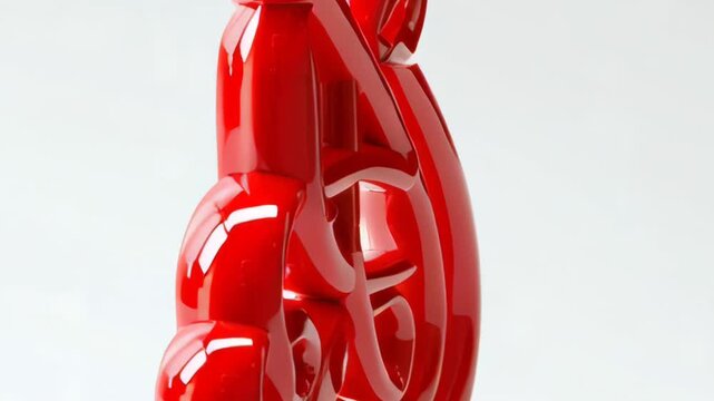 Red abstract glossy sculpture on a white background