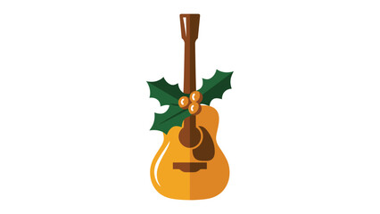 Christmas Guitar: A warm-toned guitar adorned with seasonal holly and berries, embodying the spirit of celebration and the joy of music.