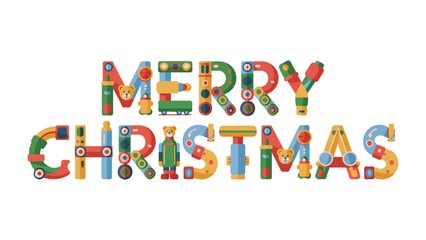 Christmas Assembly: A whimsical composition of brightly colored mechanical toys forms the words Merry Christmas, capturing the spirit of joy and nostalgia associated with the season. 