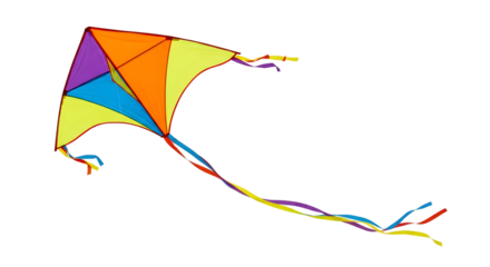 Colorful kite flying in the sky isolated on transparent background