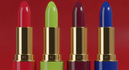 Obraz premium Vibrant cosmetic lipsticks in a colorful lineup