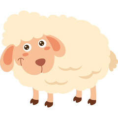 Cream Colored Cartoon Sheep Standing With Cute Eyes And Pink Cheeks Isolated On Transparent Background