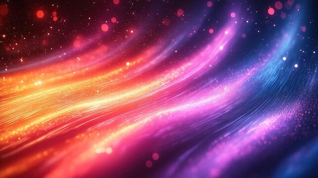 Vibrant and colorful background with swirling lights glowing lines and stars for abstract space themed design
