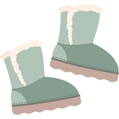 Cozy Light Green Winter Boots with Cream Sherpa Lining and Brown Soles on Transparent Background