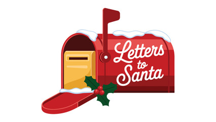 Holiday Wish Delivery: A vibrant red mailbox, bearing the message Letters to Santa, is brimming with the anticipation of Christmas, complete with festive holly decorations and a light dusting of snow.