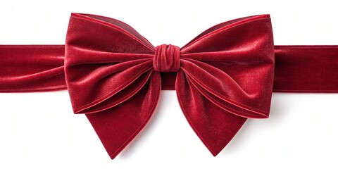 Red Velvet Bow Large, Luxurious Bowknot on Ribbon, Holiday Gift Concept Bow, Ribbon