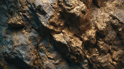 Abstract Close-up of Textured Rock Surface with Golden Accents and Dark Tones for Artistic Inspiration and Background Use