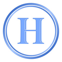 Blue letter H, centered within a blue circular design on a white background