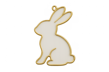 Golden outlined white bunny ornament with loop for hanging