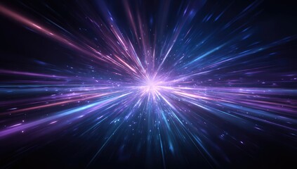 Vibrant abstract light burst glowing purple-blue rays explode from center