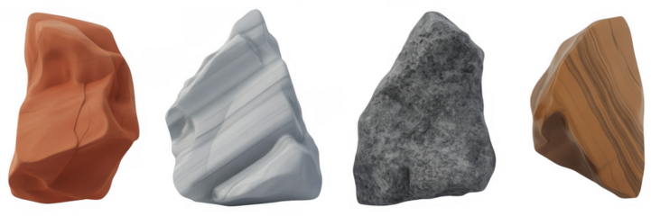 Rough stone collection isolated on a transparent background