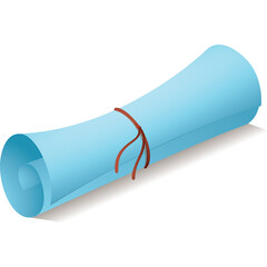 A Light Blue Rolled Parchment Tied With A Thin Brown String Isolated On A White Background With Soft Shadows And A Subtle Gradient