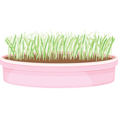 A Pink Pot Filled With Fresh Green Grass With A Transparent Background