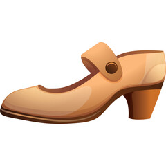 A Stylish Tan Mary Jane Heel Shoe With A Button Strap and Chunky Heel on a Transparent Background
