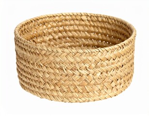 Handmade Rattan Basket Isolated on White Background, Natural Eco-Friendly Home Storage Organizer and Traditional Craft Product