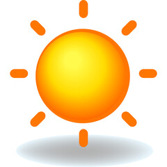 Bright Yellow Sun With Orange Rays Casting A Blue Shadow On A Transparent Background