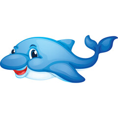 Cartoon Blue Dolphin With Big Smile And Friendly Eyes On Transparent Background Cute Marine Mammal Wildlife Ocean Underwater Animal Illustration