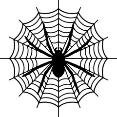 Obraz premium Black spider on web in a minimalist vector design 