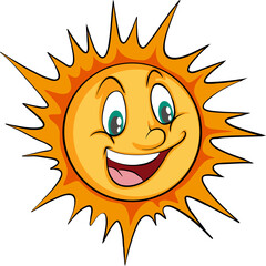 Cartoon Sun Character With Happy Expression And Radiant Rays In Orange And Yellow Tones Against A Transparent Background