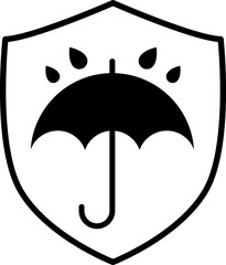 Keep dry. Open umbrella with water droplets above. Sensitive to moisture or dampness. Warning symbol. Open umbrella with raindrops. Marking on packaging. Transport marking. Vector, png or jpeg files.