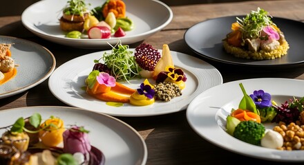 Gourmet plated appetizers offer vibrant colors and exquisite culinary artistry