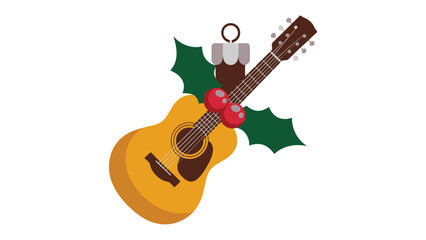 Melodious Christmas: A warm, inviting illustration of an acoustic guitar, adorned with festive holly leaves and bright ornaments, evoking the spirit of holiday cheer and musical harmony.