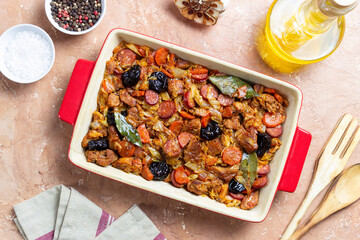 Traditional Polish dish Bigos with cabbage and meat. National cuisine.