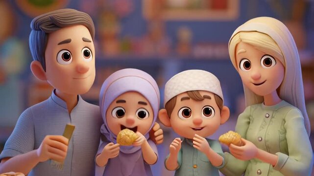 Happy family enjoying traditional food together in a cozy home setting