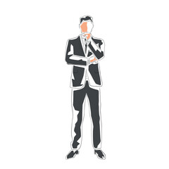 Businessman standing and thinking, isolated vector flat design illustration. Man in suit