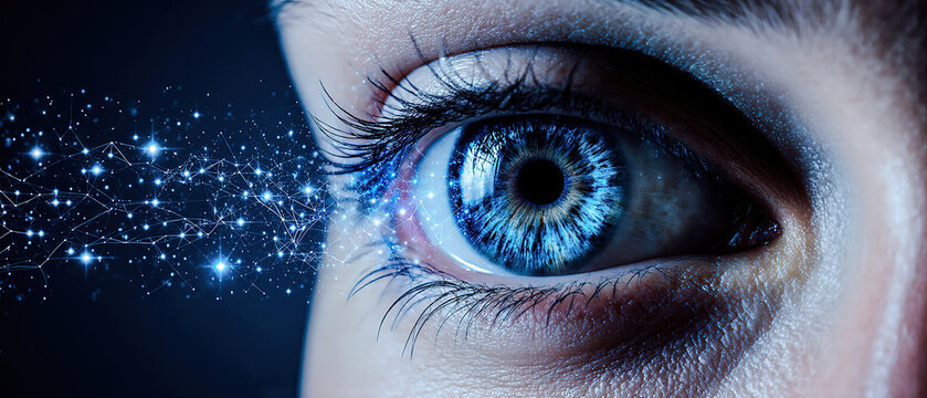 Blue eye and an abstract representation of high speed digital internet.	