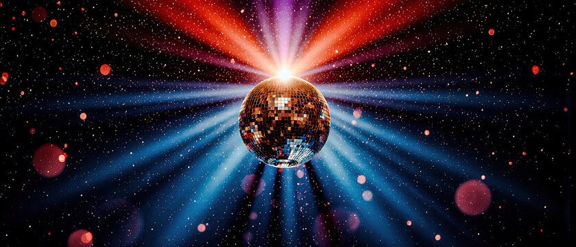 Colorful light disco ball banner.	