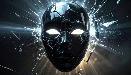 Shattered Black Mask Exploding through Glass
