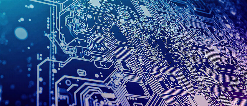 Macro view of circuit board patterns, abstract technological seamless texture.	