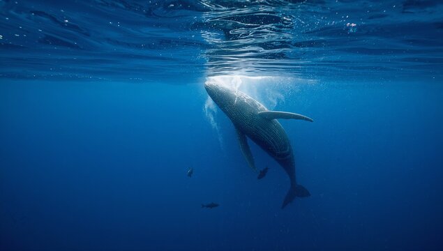 The whale is in the water