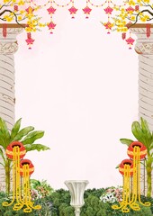 Wedding Invitation Pink and Yellow Watercolor Illustrated Indian Blank Card Background