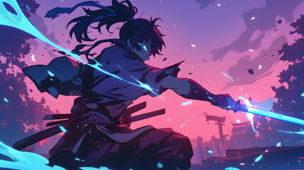 Fototapeta premium anime ninja shonen battle dark urban night