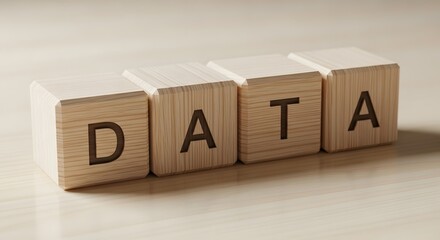Wooden blocks spell out DATA in a clean, modern studio setting