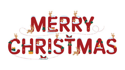 Merry Christmas Text Design: A festive Merry Christmas typography design is adorned with decorative elements. Showcasing the holiday spirit, the vibrant design captures the joy of the holiday season.