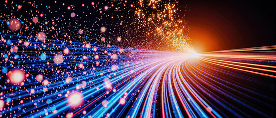 Abstract tech background of high speed optic fiber data transfer, ultra fast broadband.	