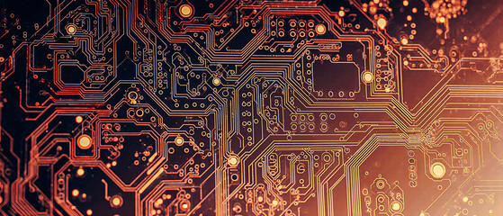 Macro view of circuit board patterns, abstract technological seamless texture.	
