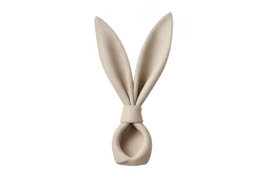 Beige napkin folded bunny ears easter holiday