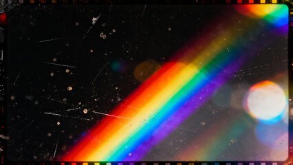 Abstract Rainbow Spectrum Light Leak Overlay on Dark Grunge Film Texture