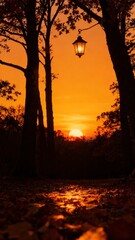 Golden Autumn Leaves on Trees with Warm Sunlight - Cozy Wallpaper Illustration Design
