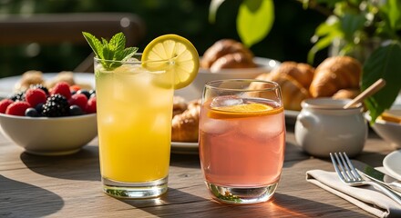 Summer Citrus Beverage Served in Glass with Lemon Slices